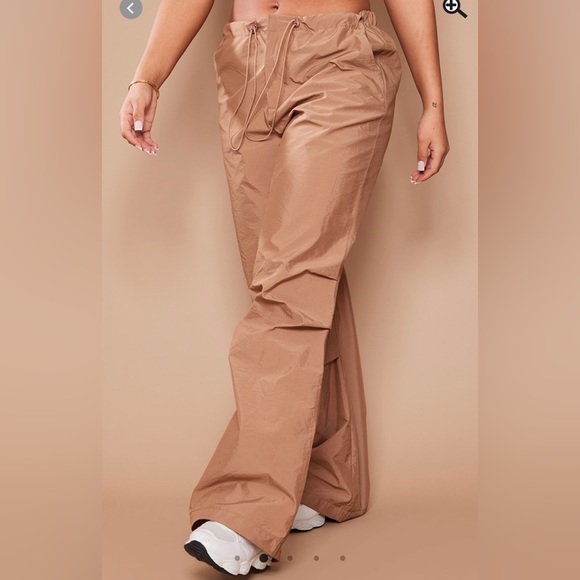 Taupe Drawstring Nylon Cargo Pants - Picture 4 of 6